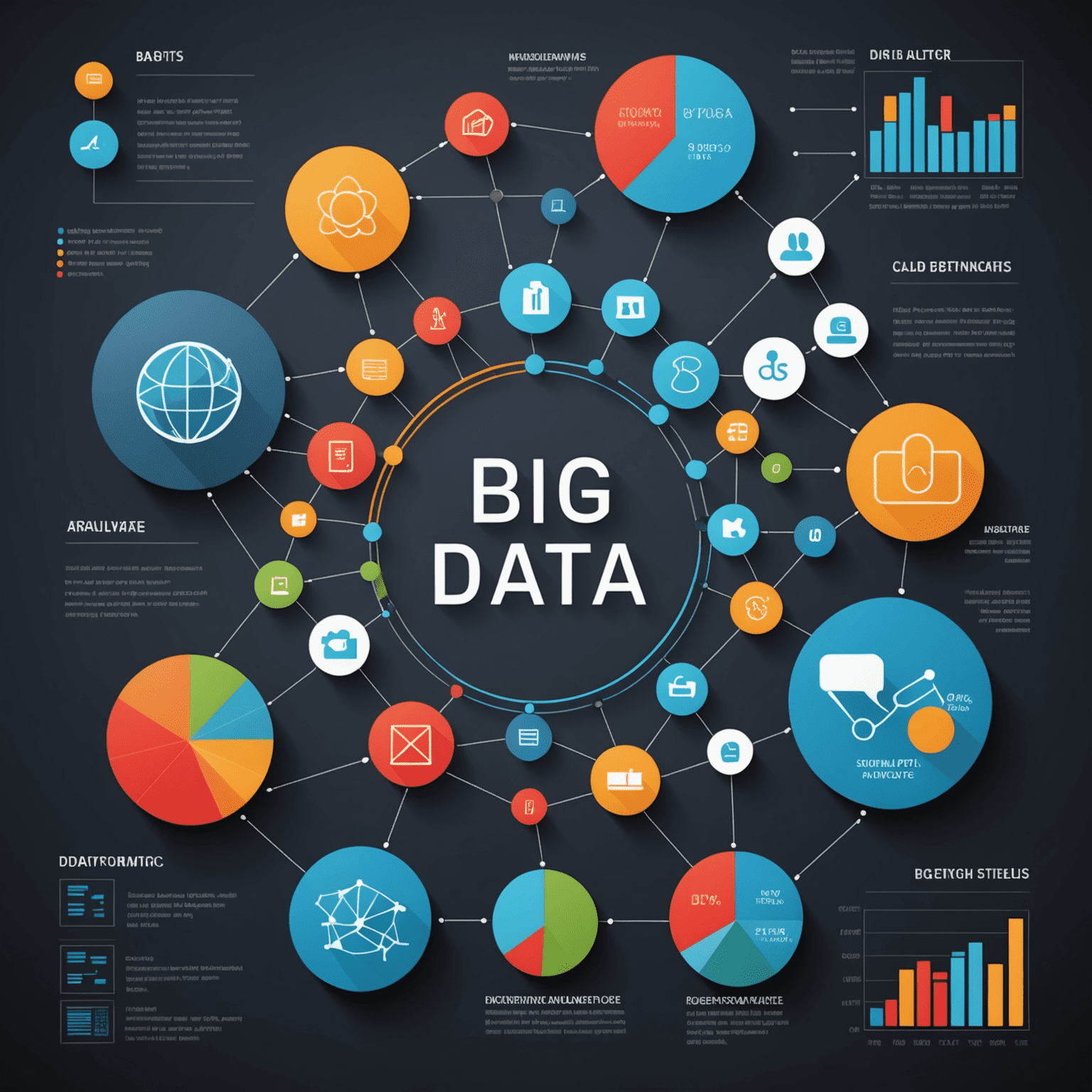 Visual representation of big data analytics, showing various data sources, processing, and insights