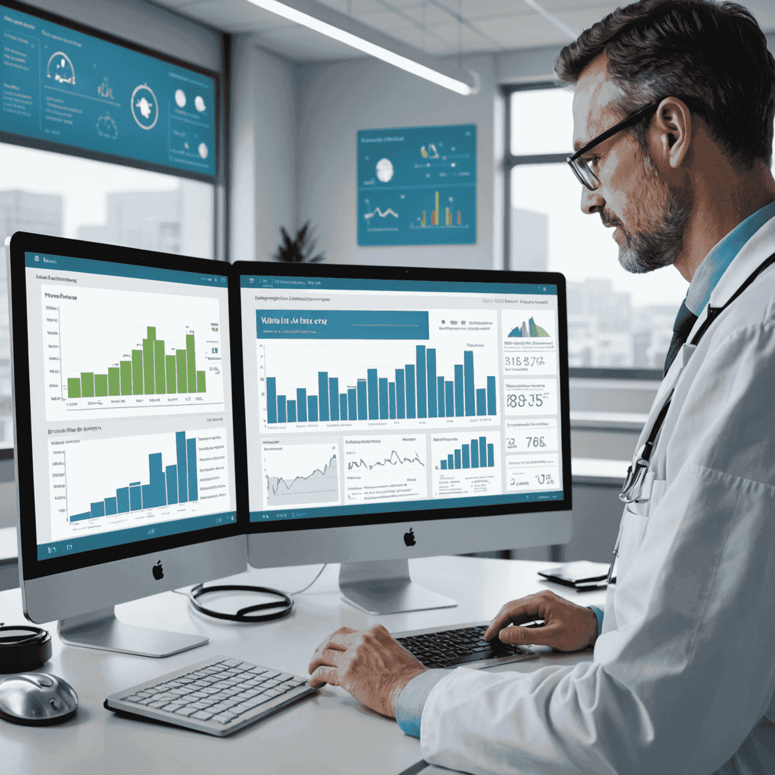 Visual representation of big data analytics being applied in healthcare to improve patient outcomes and optimize care delivery